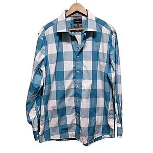 Daniel Hechter Paris Non Iron Turquoise White Bold Check Pineapple Shirt Size XL